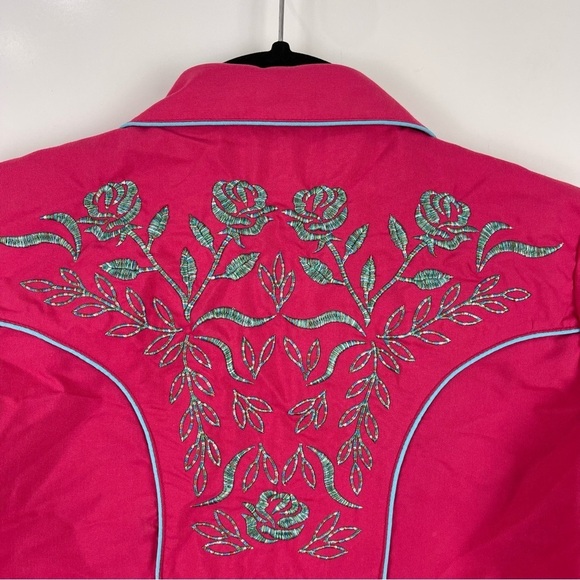 Rangers Original Fuchsia Pink Embroidered Button Front Western Shirt Size Small - Picture 9 of 9